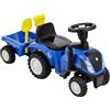 Baroni Toys Trattore Ride-On con Rimorchio per Bambini dai 12 a 36 mesi, Trattore con Clacson ad Aria, Volante Sterzante, Suoni e Fari Funzionanti, Paletta e Rastrello Inclusi, 29x91x44 cm, Blu