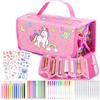 HappyGoLucky Valigetta Colori per Bambini Acquerelli Pastelli Pennarello, Regalo Bambina 3-10 Anni, Kit Disegno Colori per Bambini - Impermeabile e Facile da Pulire - Regali di Natale (Rosa)
