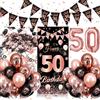 Auezona Palloncini 50 Anni Compleanno Donna, Decorazioni Oro Rosa e Nero
