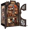 Cutefun Book Nook Kit - DIY Case delle bambole, kit diy in miniatura per casa delle bambole, fermalibri con inserto per libreria, kit di modelli con mobili e luce LED (Count Cat's Study)