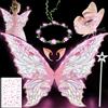 YeahBoom Luminose ali di Fata a Led, ali di Farfalla con Orecchie da Elfo, Cerchietto da Fata a Led e Bacchette di Fata a Stella, ali di Farfalla, Ali da Principessa, Costume da ala Per Feste a Tema Carnevale