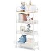 KINGRACK Carrello da cucina stretto a 4 livelli con ruote in legno e cesti scorrevoli, carrello in metallo per spazi ristretti in cucina, bagno, dormitorio e camera da letto, bianco