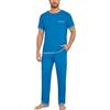 Demegimi Pigiama Uomo Estivo 2 Pezzi Pigiami Maglia Manica Corta e Pantaloni Lunghi Cotone Leggero e Traspirante Loungewear con Tasche per Casa e Relax