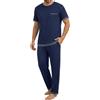 Demegimi Pigiama Uomo Estivo 2 Pezzi Pigiami Maglia Manica Corta e Pantaloni Lunghi Cotone Leggero e Traspirante Loungewear con Tasche per Casa e Relax