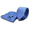 Sweet Leaf Cravatta da uomo, Fazzoletto da Taschino e Gemelli Blu a Righe - 100% seta - Classico, Elegante e Moderno - (Confezione Regalo, ideale per un matrimonio, con un abito)
