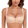 Lemorosy Reggiseno Donna Balconcino con Ferretto Imbottite(Beige Fiore,2B) | Push up Spalline larghe imbottite regolabili Scollo Squadrato Sagomato garantisce sostegno e modellatura del seno