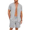 Demegimi Pigiama Uomo Estivo 2 Pezzi Maglia Manica Corta con Bottoni Pantaloncini Pigiama Notte Loungewear