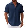 COOFANDY Camicia da Uomo a Maniche Corte Camicia Estiva in Lino Camicie in Cotone con Taschino Camicie a Maniche Corte da Spiaggia Casual Vacanze Blu-Viola 3XL
