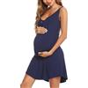 Aseniza Camicia da Notte Premaman Cotone, Pigiama maternità con Funzione Allattamento Camicie da Notte Parto Ospedale con Scollo A V,Marina Militare,L
