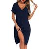 Lovasy Camicia da Notte Donna Manica Corta Sexy Abito da Notte Estiva con Bottoni Un Pezzo Pigiama Curvy Premaman Allattamento con Tasche