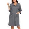 Lovasy Kimono Corto da Donna con Cerniera Accappatoi in Maglia Waffle Vestaglia kimono Morbido e Leggero al Ginocchio Accappatoio con tasche