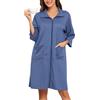Lovasy Kimono Corto da Donna con Cerniera Accappatoi in Maglia Waffle Vestaglia kimono Morbido e Leggero al Ginocchio Accappatoio con tasche