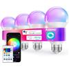 Auxmir Lampadina Alexa E27 Intelligente, Lampadine Smart LED Dimmerabile Multicolore RGB e 100+ Modalità, 10W 800 LM Compatibile con App, Alexa e Google Home, Controllo Remoto, 4 Pezzi