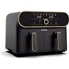Klarstein AuraAir Color Touch Dual - Friggitrice ad Aria, 10L, 1700W, 2 Scomparti, 8 Programmi, Touch Screen, Riduzione dei Grassi, Protezione dal Surriscaldamento, Spegnimento Automatico, Nero/Oro