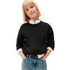Tommy Hilfiger Bambina Pullover Cable Sweater Motivo a Trecce, Nero (Black), 14 Anni