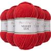 Utopia Crafts Velvet Lux Chenille Super Soft Chunky Yarn for Knitting and Crochet 5x 100g (Red)