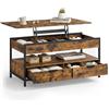Relaxdays Tavolino, alzabile, 2 cassetti, 4 vani, HLP 48-63 x 100 x 50 cm, tavolino industriale, marrone/nero