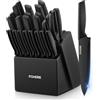 FOHERE Set Coltelli da Cucina con Ceppo FOHERE 23 Pezzi Set di Coltelli con Affilacoltelli,Cucina da Chef con Blocco in Legno,Coltelli da Disosso,Coltelli da Formaggio,Nero