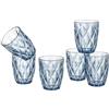 Baroni Home Set 6 pz Bicchieri Diamante in Vetro Colorati e Decorati con Rombo in Rilievo 30 CL, Bicchieri Acqua Eleganti Lavabili in Lavastoviglie, 8x8x10 cm Blu