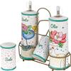 Baroni Home Menage Olio Aceto Sale Pepe in Ceramica con Stand in Metallo, Porta Condimenti, Accessori da Cucina Colorato Resistente, Linea Stylish, 21x7,5x22 cm