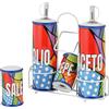 Baroni Home Menage Olio Aceto Sale Pepe in Ceramica Linea Pop con Stand in Metallo, 21x8x22 cm