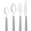 Baroni Home Set 24 pz Posate da Tavola in Acciaio Inox, Posate con Manico in Plastica per 6 Persone, Lavabili in Lavastoviglie, Forchetta, Coltello, Cucchiaio, Cucchiaio da The o Dolce, Grigio