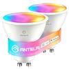 ANTELA Lampadine LED WiFi GU10 5W, Dimmerabile, Controllo App con Alexa/Google Home, RGB&2700K-6500K Bianco Freddo Caldo, 2PCS