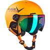BLACK CREVICE Casco da sci per bambini Leogang I Casco da sci con visiera stile pilota in diversi colori I Casco da snowboard unisex I Casco da sci traspirante I (52-54, Neon Arancia)