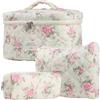 Genérico Beauty case floreale, trucco 3 pezzi, 25 x 16 x 16 cm, in cotone estetico | set di sacchetti per cosmetici, viaggio, casa, ufficio, bagno, pratico accessorio, stoccaggio, organizzazione, regalo, b