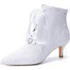 Mdrcg Stivaletti da Sposa in Pizzo per Donna, Modello alla Caviglia con Punta a Punta e Tacco Basso (Kitten Heel), Chiusura con Lacci in Nastro di Raso.
