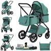 GLOKID Passeggino 3 pezzi, passeggino, passeggino 3 in 1, passeggino pieghevole, pneumatici in gomma, con accessori, Gondola, Adaptateurs, 25 kg，Verde