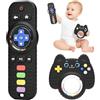 Felly 2 pezzi Massaggia Gengive Neonati 3-6 Mesi, Giochi Dentizione Silicone, Sonaglio Neonato per 3 6 9 12 Mesi, Giochi Telecomando Montessori 1 Anno, Regalo Neonato Ragazzi & Ragazze