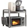 Yopption Scaffale estensibile per forno a microonde, 2 ripiani, organizer da cucina con supporto per tagliere e 6 ganci, organizer regolabile per mensola da cucina nero