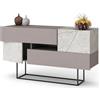 Shally Dogan Madia Consolle Design Moderno da Ingresso, Camera da Letto, Soggiorno, Ufficio, 2 Ante e 2 Cassetti, Mobiletto Salvaspazio, Chiusura Soft Close, 145 x 40 x 82 cm (Tortora e Marmo Bianco)