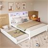 TIZZ 120 x 200 e 90 x 190 cm, letto matrimoniale, letto piano, letto familiare, con strisce di luce ambientale, presa di ricarica integrata, con letto estraibile, supporto per testiera, telaio in pino