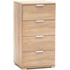milani home - cassettiera 4 cassetti 45 x 38 x 85 cm, marrone chiaro, truciolare bilaminato, fatto in Italia