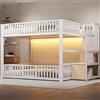 Moimhear Letto a castello con scala di stoccaggio, con LED, colore: bianco, 140 x 200 cm