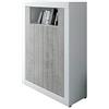 Arreditaly Credenza Alta Commodoro Con 2 Ante E Vano A Giorno Madia Soggiorno Cucina, Mobile Moderno Con Vani Multi Spazio e Ripiani Credenza in Legno, 110 x 144 x 42 cm Colore Bianco e Grigio Cemento