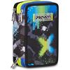 Seven Astuccio Scuola Elementare, 3 scomparti, Medie, con Matite, Pennarelli, Penne, 3 Zip, Color Blast, Bambino, Ragazzo, verde/nero