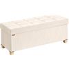 SONGMICS Pouf Contenitore, in Pelle Sintetica, Sgabello Poggiapiedi Pieghevole, Portata 300 kg, 110 x 38 x 40 cm, per Camera da Letto e Ingresso, Bianco Crema, Collezione Minota LSF524WD01