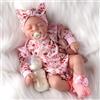 BABESIDE Bambola Realistica 43 cm Neonata che Dorme Bambola Vera Fatta a Mano con Abito Floreale Rosa e Accessori, Regalo per Bambini da 3 Anni in Su