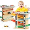 AmazingJoy Macchinina bambino Rampa per auto e gioco a martello 2 in 1 in legno 1+ anno con pista macchinine Garage giocattolo e giochi 2+ anno, Regalo bimbo 1+ anno montessori educativo