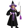 BSBUY Costume da Strega, Halloween Costume da Strega Viola, 5PZ Abito da Witch per Bambina e Donna per Halloween, con Cappello, Scopa, Cintura e Adesivo, Vestito da Maga Vampiro di Carnevale, Cosplay