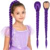 AOOWU Viola Parrucca da Cosplay per Bambina, 26 in Extension Treccine Fibra Sintetica Capelli, Parrucca Lunga con Treccia Viola, Accessoris Cosplay, per Halloween, Carnevale, Feste e Cosplay