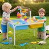 FUNLIO Tavolo per Sabbia e Acqua con 3 Livelli di Altezza Regolabile per Bambini 3-6 Anni, Tavolo sensoriale 4 in 1 con 2 contenitori, Pannello Acrilico, Pista Scorrevole, Mulino a Vento