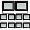 Yakimz 50W x10 proiettore LED da esterno, 4250LM LED faretto da esterno, super luminoso in alluminio, IP66 impermeabile parete LED, 3000K bianco caldo proiettore per patio campo sportivo