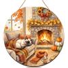 Generic Cartello di benvenuto con gatto siamese autunnale per portico della porta d'ingresso, camino raccolto autunnale falò da campeggio rotondo in legno da esterno 30 cm, decorazioni per casa colonica per