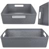 KADAX Scatola portaoggetti 33 x 26 x 8 cm, cestino portaoggetti in plastica, cestino per la conservazione, contenitore dal design moderno (grigio scuro)