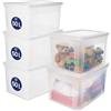 Iris Ohyama, Scatola Portaoggetti Multiuso, 50L, Confezione da 5, Chiusura Facile, Impilabile, in Plastica Trasparente, per Abbigliamento, Scaffali, Scuola, Organizzazione, Giocattoli, Cancelleria