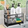 Sinnsally Organizer per lavello da cucina, organizer per spugne, organizer per lavello in acciaio inox, supporto per detersivo da cucina, organizer per lavello (2 livelli, nero)